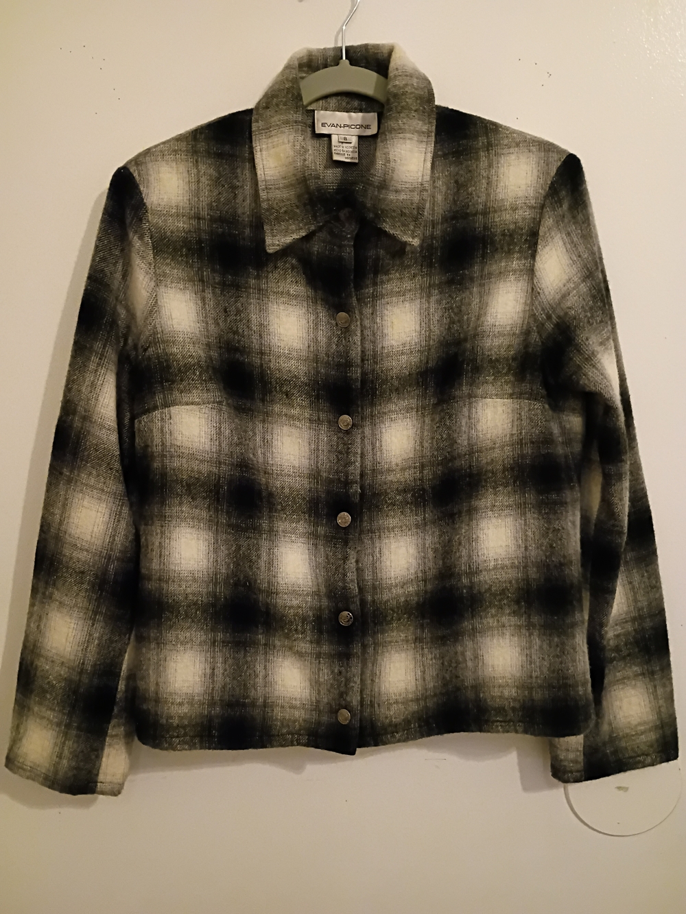 Evan Picone Women's Black‎ & White Plaid Shacket 40 % Wool Sz 8